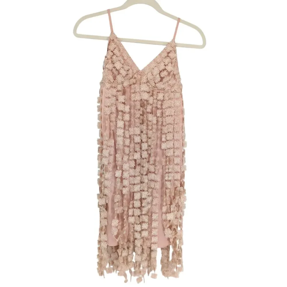 Saylor Floral Fringe Textured Mini Dress Small Blush Pink Fringe NWT Anthro